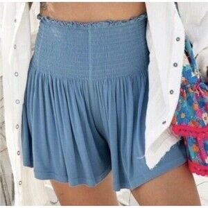 Natural Life Size S Smocked Waist Daisy High Waist Shorts Skort Blue Boho Beachy